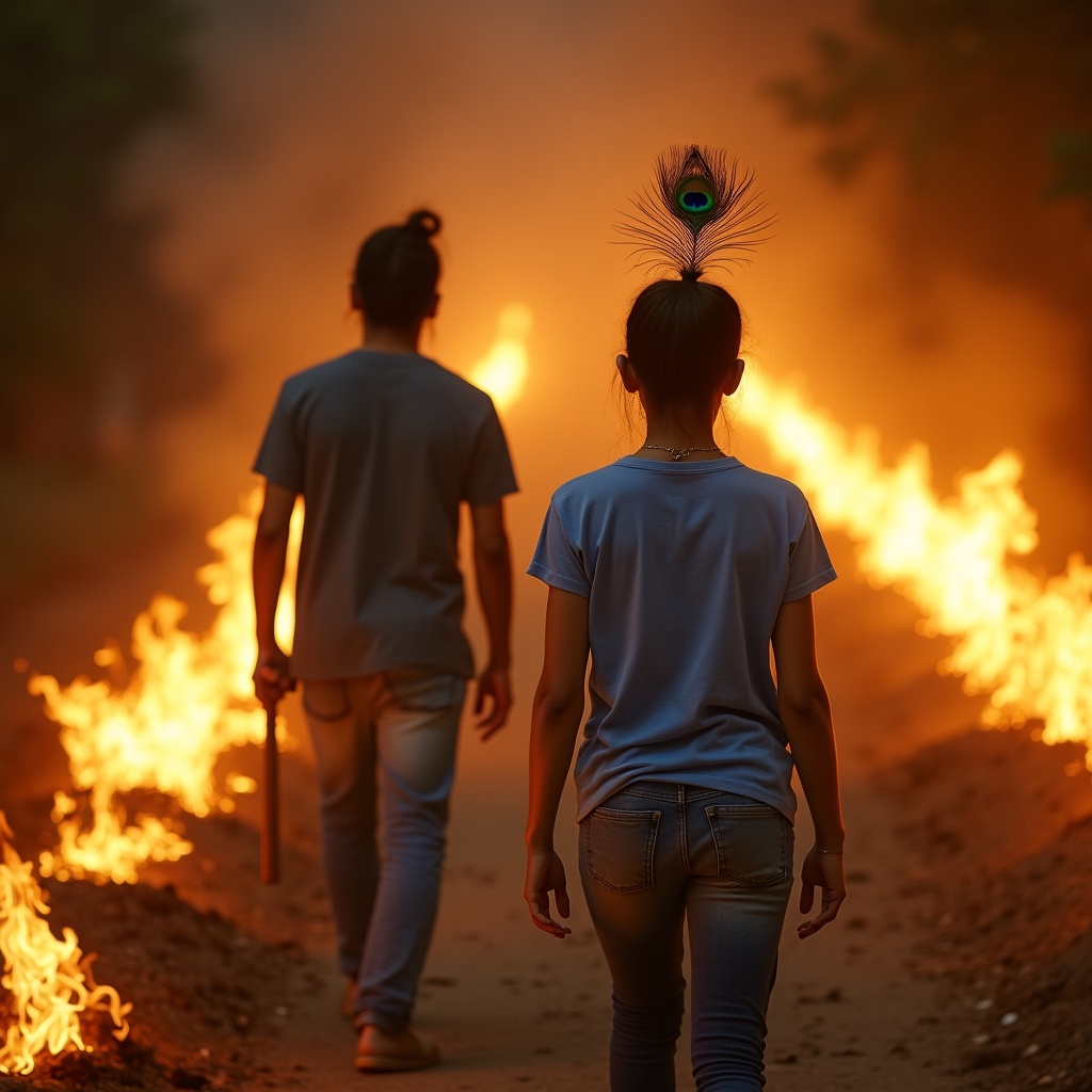 A person standing alone on a mountain peak at sunrise, wind blowing around them, completely still and calm