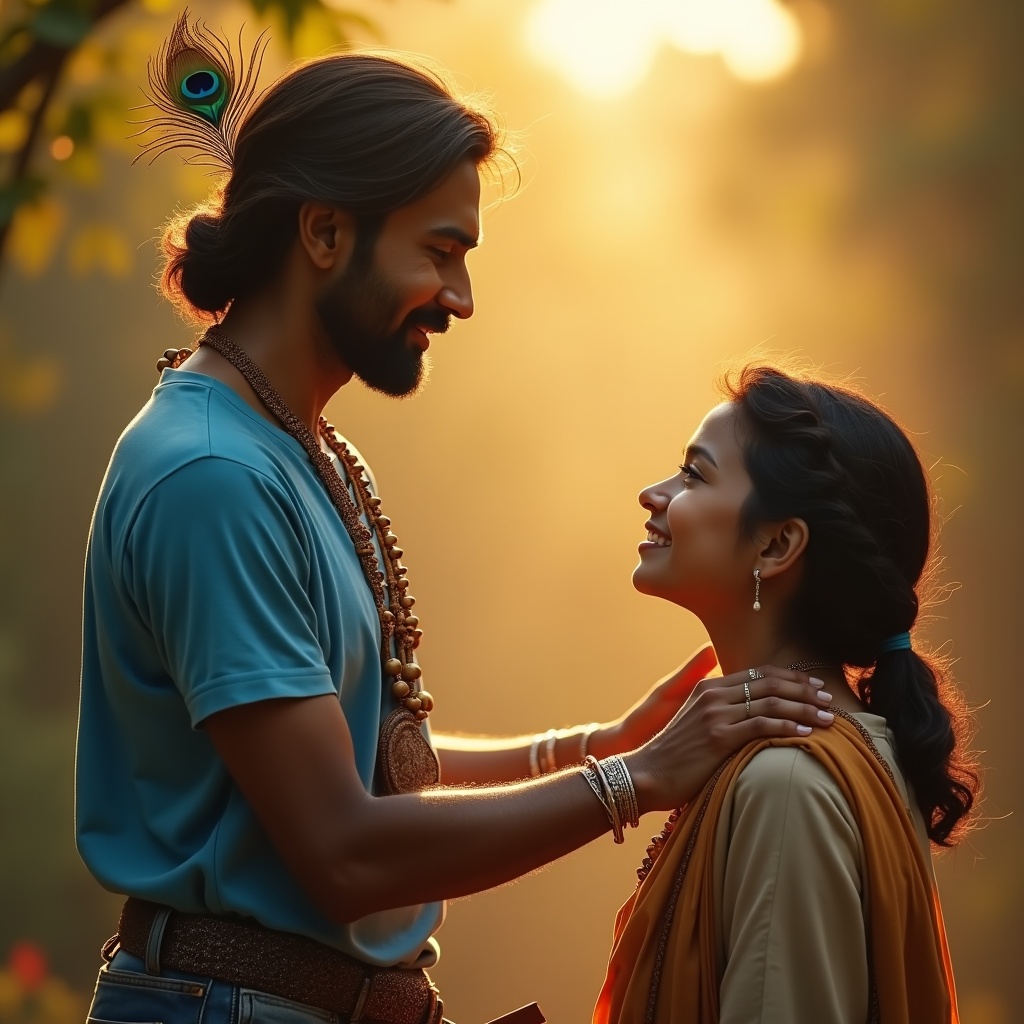 A person stepping out of heavy chains that dissolve into light, walking toward an open field, free and unburdened