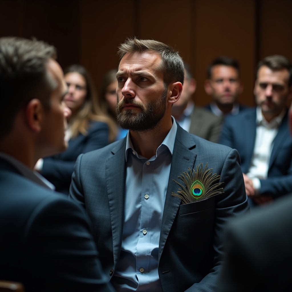 A glass tower built on sand, cracks forming at the base, a person inside looking out at a hollow landscape
