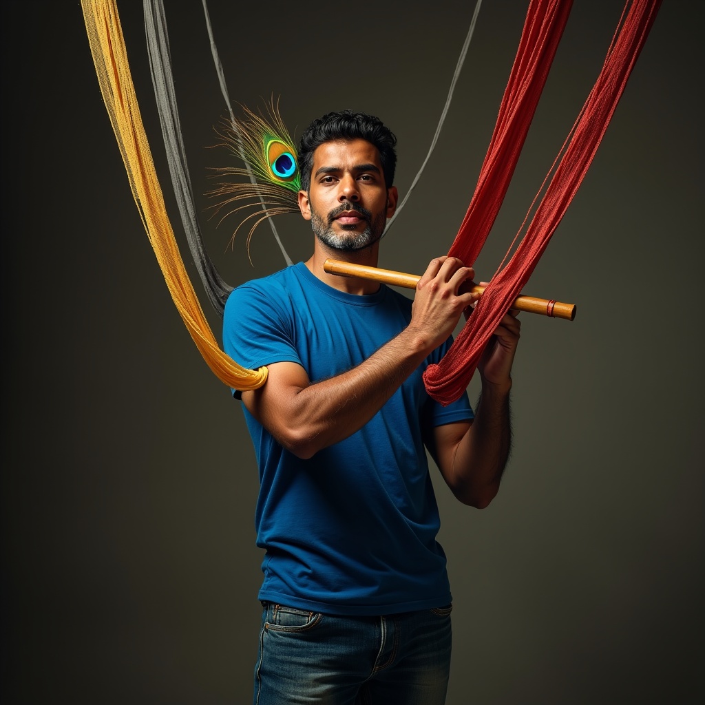 Three overlapping light sources — golden-white, fiery red, and deep grey — casting shadows on a person standing at a crossroads in a modern city