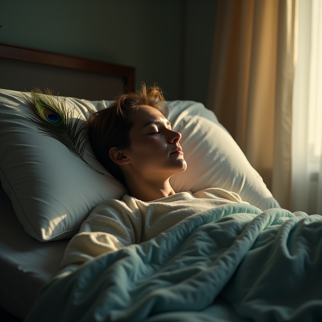 A person lying peacefully at the end of life, their final thought radiating outward as golden light, dissolving into the cosmos