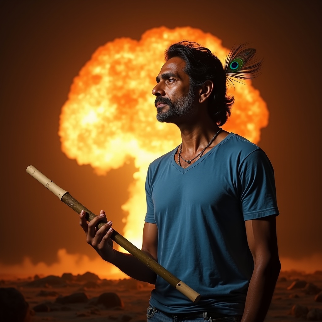 A thousand suns blazing simultaneously in a vast sky, their combined light overwhelming yet beautiful, a small figure standing in awe below