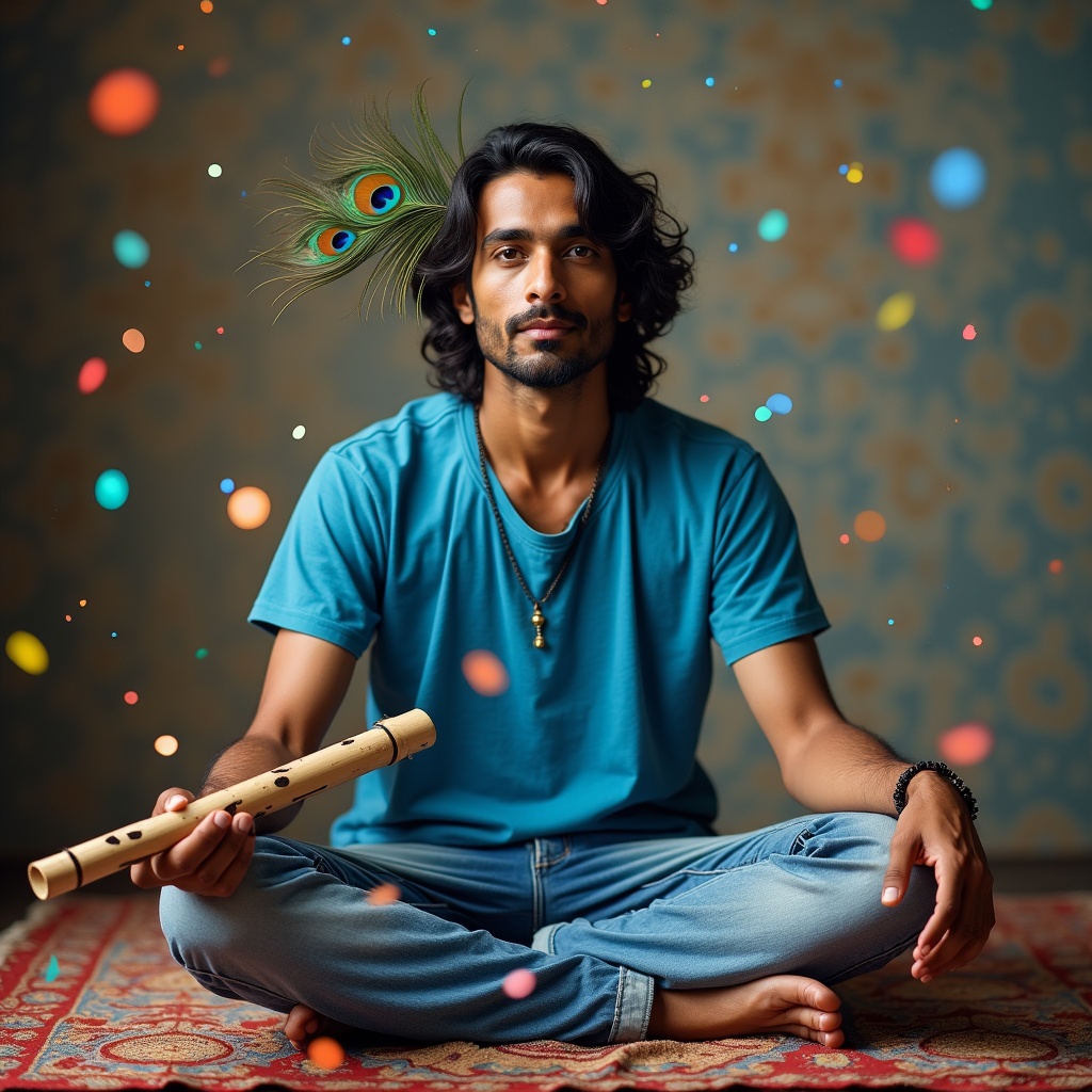 A person sitting in a quiet room at dawn, hands resting on their knees, morning light streaming in, everything still and focused