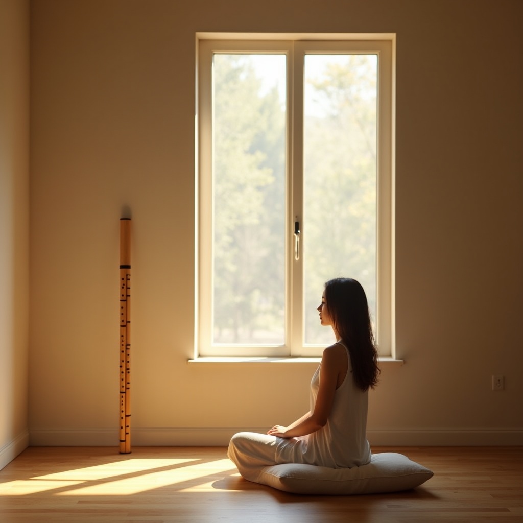 A person walking away from a burning bridge toward a mountain sunrise, carrying nothing, their silhouette calm and purposeful against the golden light
