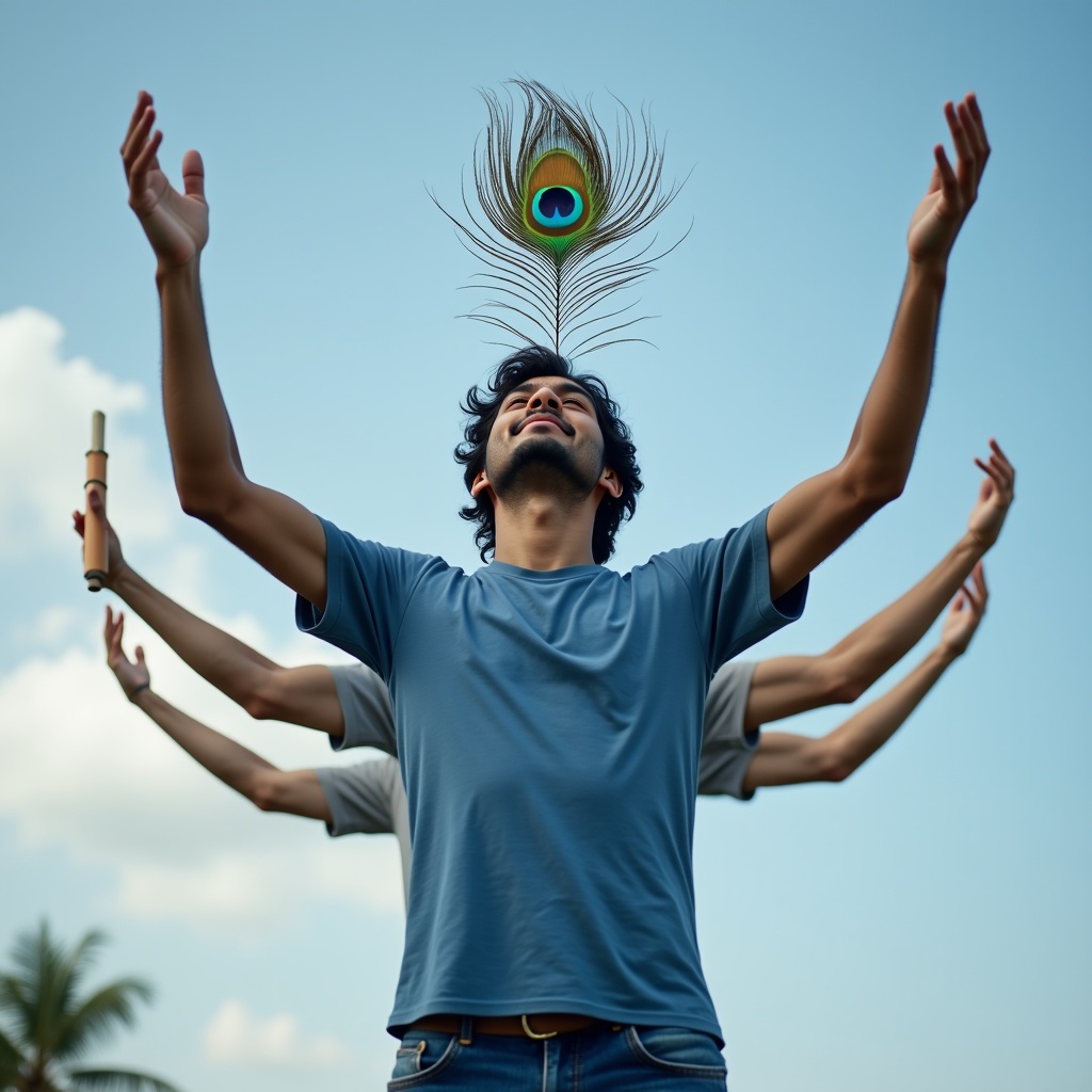 A figure bowing in every direction simultaneously — surrounded by infinite space, surrendering to something that is everywhere at once